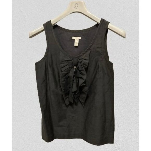 J.CREW Blouse Smoke Gray Beaded Ruffle Front Cotton Silk Top Size 4 - Picture 1 of 5